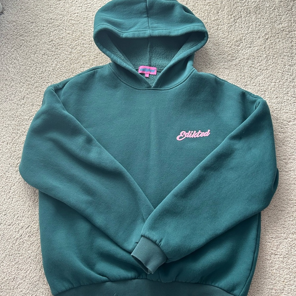 Edikted dark green hoodie with pink lettering
Barely worn